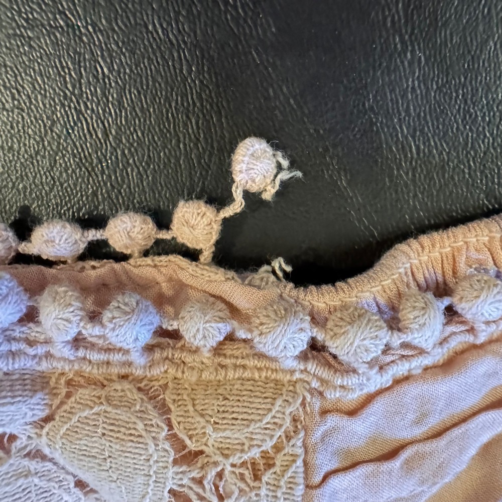Pink Crochet Lace Smocked Button Up Crop Top Boho Festival L Coquette Fairy Fem - Picture 6 of 11